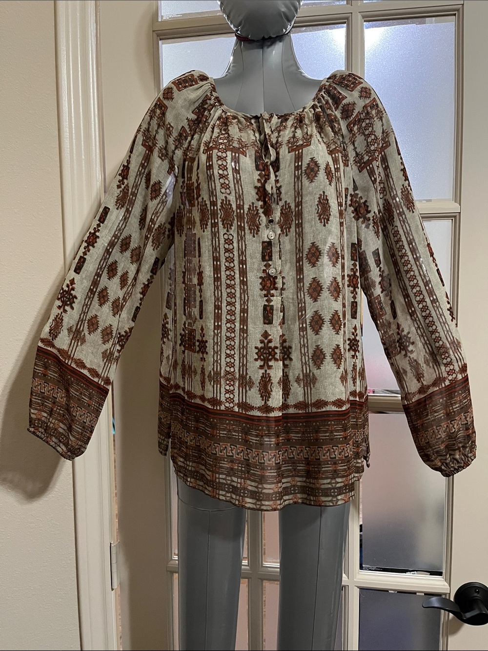 Lucky Brand Beige and Rust sheer blouse Large